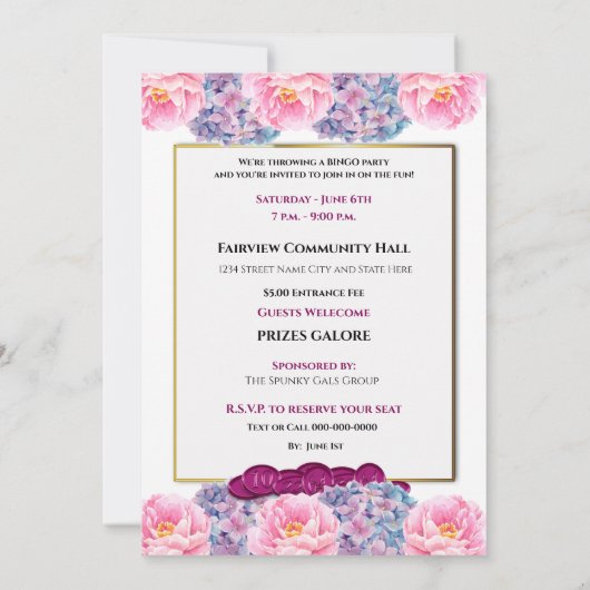 招待されましたビンゴナイトパーティー花 招待状 (裏面)