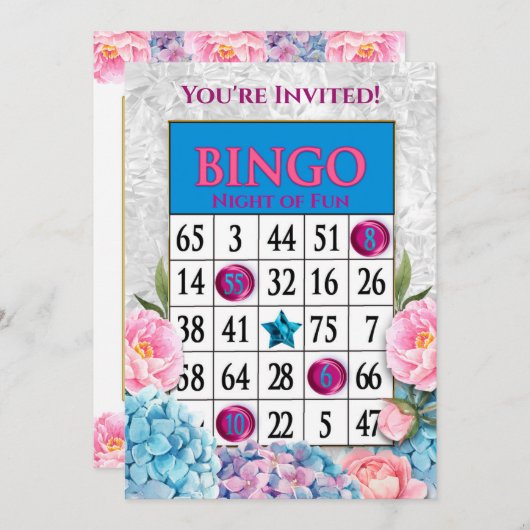 招待されましたビンゴナイトパーティー花 招待状 (正面/裏面)