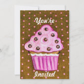 招待されましたピンクカップケーキ 招待状 (正面)