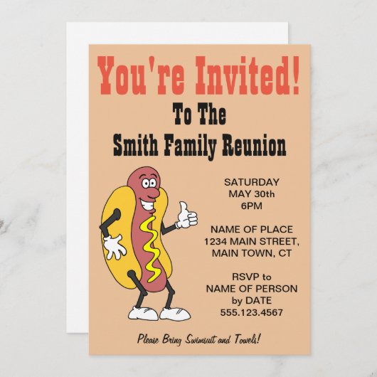 招待されましたファミリー懇親会のホットドッグ漫画 招待状 (正面/裏面)