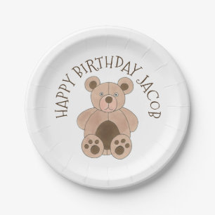 招待されましたブラウンテディベア誕生日パーティー ペーパープレート