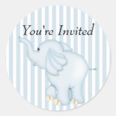 招待されましたブルーエレファントベビーシャワー ラウンドシール (正面)