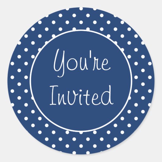 招待されましたブルー水玉模様封筒用シール ラウンドシール (正面)