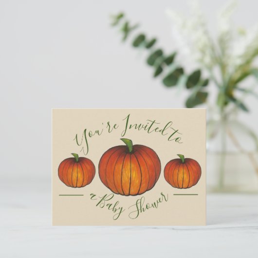 招待されましたベビーシャワーリトルカボチャ インビテーションポストカード (スタンド正面)