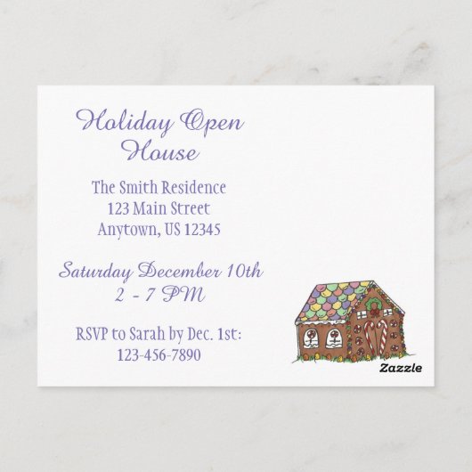 招待されましたホリデージンジャーブレッドオープンハウス ポストカード (裏面)