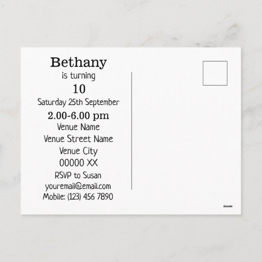 招待されましたポテト誕生日ガール シーズンポストカード (裏面)