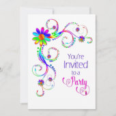 招待されました招待状、おもしろいフローラカラフル、 招待状 (正面)