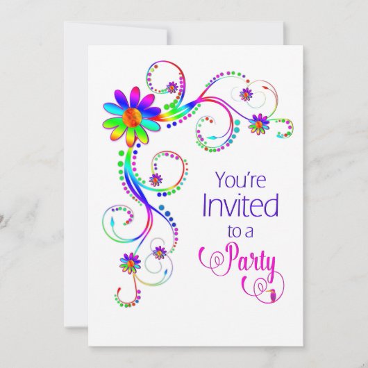 招待されました招待状、おもしろいフローラカラフル、 招待状 (正面)