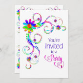 招待されました招待状、おもしろいフローラカラフル、 招待状 (正面/裏面)