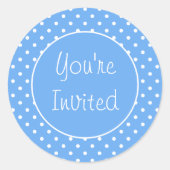 招待されました淡い色のブルー水玉模様封筒用シール ラウンドシール (正面)