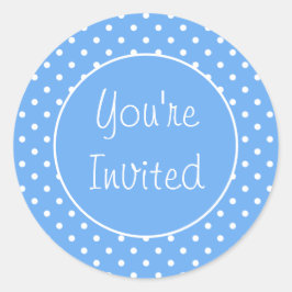 招待されました淡い色のブルー水玉模様封筒用シール ラウンドシール