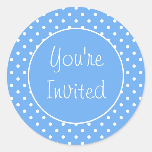 招待されました淡い色のブルー水玉模様封筒用シール ラウンドシール (正面)
