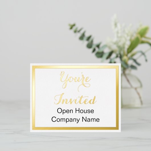 招待されました白黒金ゴールド事業イベント 箔招待状ポストカード (立ち正面)