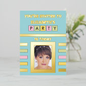 招待されました誕生日パーティー16今日ターコイズ 箔招待状 (立ち正面)