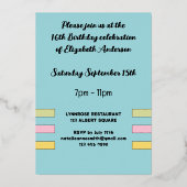 招待されました誕生日パーティー16今日ターコイズ 箔招待状 (裏面)