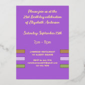 招待されました誕生日パーティー21今日パープル 箔招待状 (裏面)