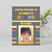 招待されました誕生日パーティー40今日グレー 箔招待状 (立ち正面)