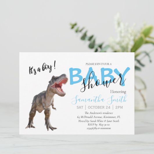 招待されました赤ちゃんシャワーボーイ恐竜 案内状 (スタンド正面)