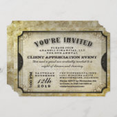 招待されました金ゴールドアンティークチケット一般招待状 招待状 (正面/裏面)