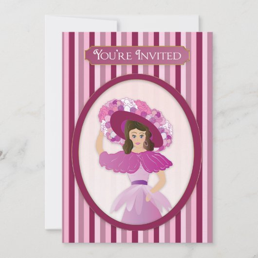 招待されました、オールドファッションレディ&巨大な帽子 招待状 (正面)