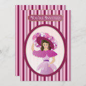 招待されました、オールドファッションレディ&巨大な帽子 招待状 (正面/裏面)