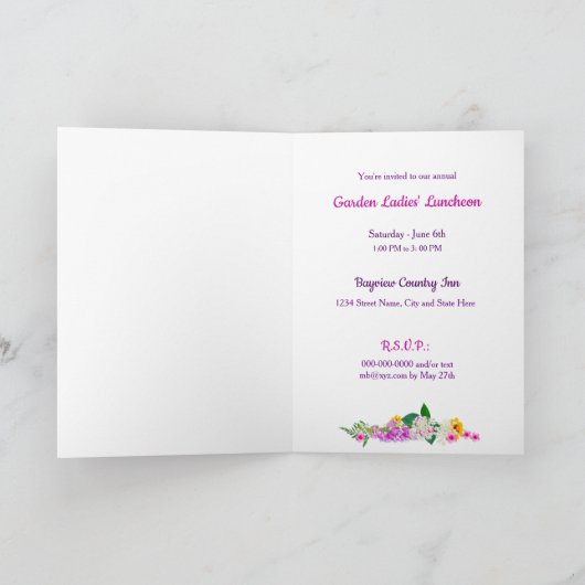 招待されました、レディース、花を窓箱に カード (内部)