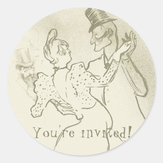 招待されました |ロートレック – 踊りカップル ラウンドシール (正面)