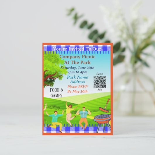 招待されました、会社ピクニック夏QRコード インビテーションポストカード (スタンド正面)