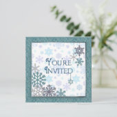 招待されました – 冬の雪片(青/ティール(緑がかった色)) 招待状 (スタンド正面)