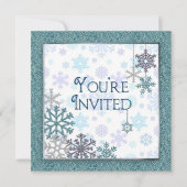 招待されました – 冬の雪片(青/ティール（緑がかった色）) 招待状 (正面)