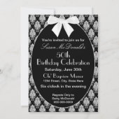 招待されました、白/黒のダマスクパターン、楕円 招待状 (裏面)