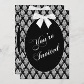 招待されました、白/黒のダマスクパターン、楕円 招待状 (正面/裏面)