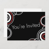 招待されました – 黒と赤の円 インビテーションポストカード (正面/裏面)