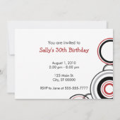 招待されました-黒と赤の円 招待状 (裏面)