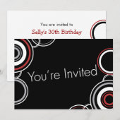 招待されました-黒と赤の円 招待状 (正面/裏面)