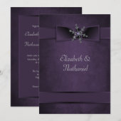 招待のダイヤモンドの雪片及びサテンリボンの結婚 招待状 (正面/裏面)