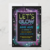 招待のネオンペンキの子供の誕生日のパーティーは光ろう 招待状 (正面)
