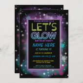 招待のネオンペンキの子供の誕生日のパーティーは光ろう 招待状 (正面/裏面)