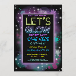 招待のネオンペンキの子供の誕生日のパーティーは光ろう 招待状