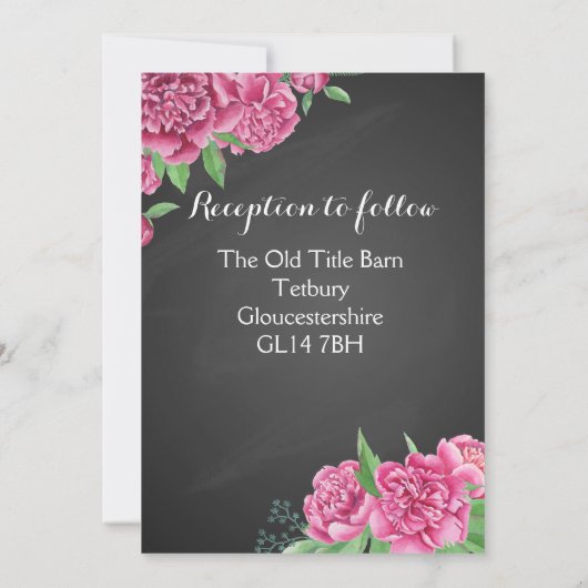 招待の花の黒板のシャクヤクのピンクの結婚 招待状 (裏面)