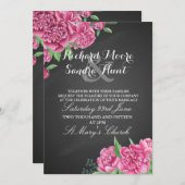 招待の花の黒板のシャクヤクのピンクの結婚 招待状 (正面/裏面)