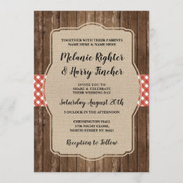 招待の赤いギンガムBBQのバーラップの結婚 招待状
