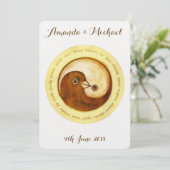 招待の金ゴールドの調和のYinYangの鳩の結婚 招待状 (スタンド正面)