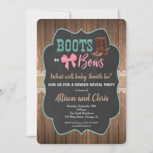 招待の長靴と弓の性別表示 招待状 (正面)