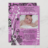 招待を示しているはっきりしたで及び美しい花の写真のベビー 招待状 (正面/裏面)