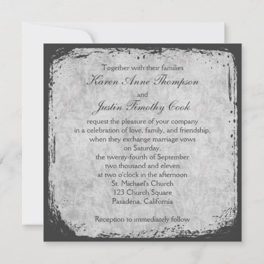 招待を結婚している黄色および灰色の鳥かごの仲の良い恋人同士 招待状 (裏面)