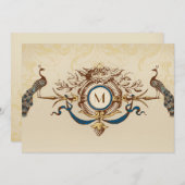 招待を結婚するエレガントな孔雀のモノグラムのヴィンテージ 招待状 (正面/裏面)