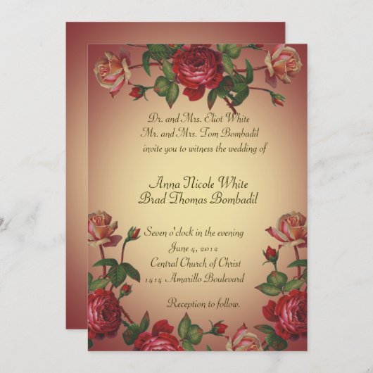 招待を結婚するラズベリーのビクトリア時代の人のばら色のヴィンテージ 招待状 (正面/裏面)