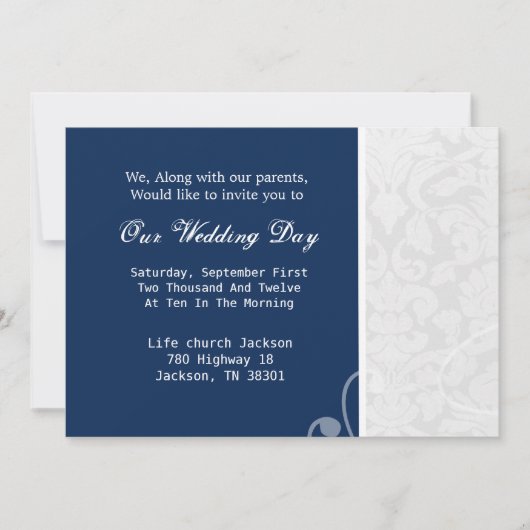 招待を結婚する濃紺及び白のヴィンテージ 招待状 (正面)