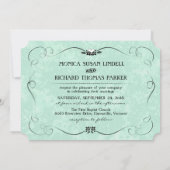 招待を結婚する真新しい緑及び黒い写真のハート 招待状 (裏面)